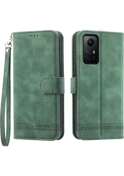 Dierfeng Df-03 Xiaomi Redmi Note 12S 4g Deri Cüzdan Stand Telefon Kılıf Hatları Baskılı Telefon Kapak Yeşil (Yurt Dışından)