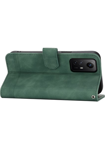 Dierfeng Df-03 Xiaomi Redmi Note 12S 4g Deri Cüzdan Stand Telefon Kılıf Hatları Baskılı Telefon Kapak Yeşil (Yurt Dışından)