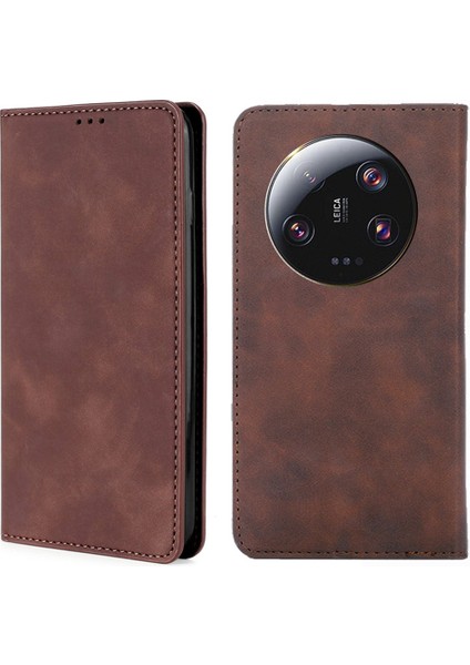 Xiaomi Için Pu Deri Telefon Kapağı 13 Ultra Cilt Touch Hissed Hissetme Kart Yuvası-Dark Brown ile Flip Telefon Kılıfı (Yurt Dışından)