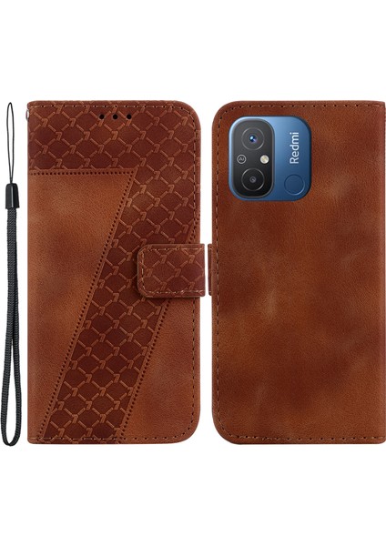Xiaomi Redmi 12C Için 4g Şok Geçirmez Telefon Kapağı 7 Şekilli Baskılı Pu Deri Cüzdan Standı Case-Brown (Yurt Dışından)