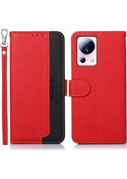 Xiaomi 13 Lite/civi 2 5g Için Khazneh Anti-Fall Telefon Kasası, Rfıd Engelleme Litchi Doku Deri Kapak Standı Cüzdan-Kırmızı (Yurt Dışından)