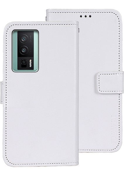 Xiaomi Için Poco F5 Pro 5g/redmi K60 Pro 5G/K60 5g Tam Koruma Telefon Kılıfı Pu Deri Stand Çılgın At Dokusu Telefon Cüzdan Kapak-Beyaz (Yurt Dışından)