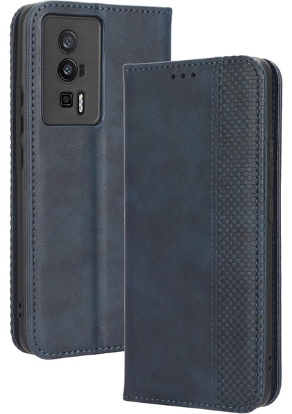Xiaomi Poco F5 Pro 5g/redmi K60 Pro 5G/K60 5G/K60 Şampiyon Edition Retro Doku Standı Pu Deri Telefon Cüzdanı Kapak Mavisi (Yurt Dışından)