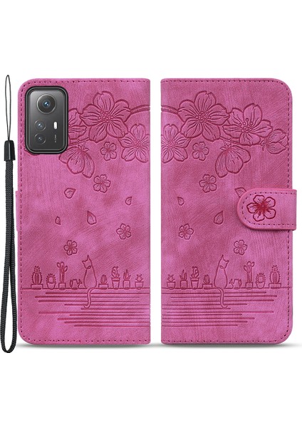 Xiaomi Için Redmi Note 12S 4g Sevimli Pu Deri Deri Telefon Kılıfı Şok Geçirmez Stand Cüzdan Kapağı Strap-Rose (Yurt Dışından)