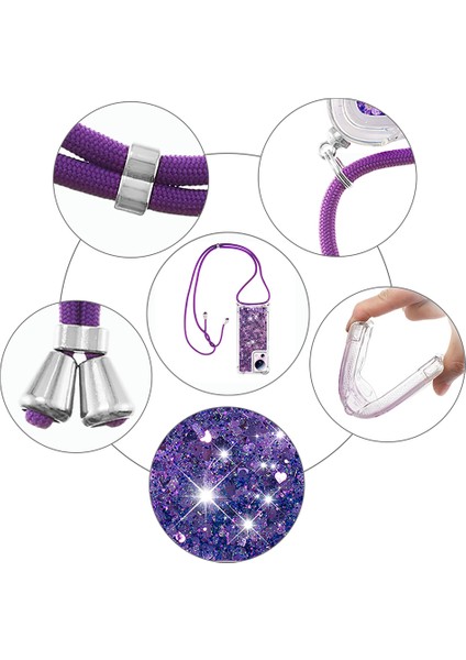 Xiaomi 13 Lite/civi 2 5g Için Sıvı Bling Kılıfı, Şok Geçirmez Yumuşak Tpu Telefon Kapağı Lanyard-Dark Mor/kalpler (Yurt Dışından) indirimleri