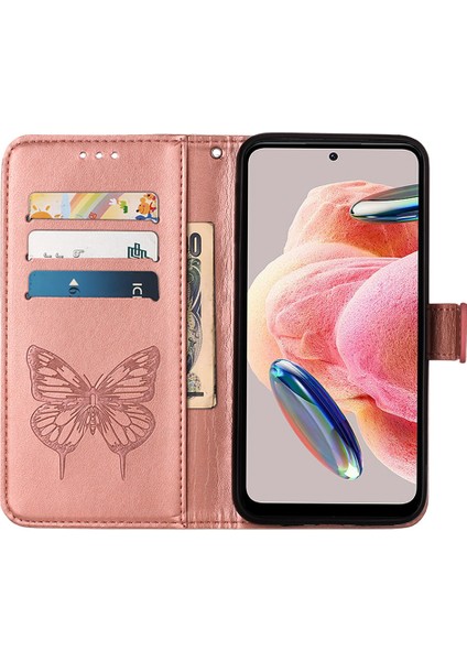 Xiaomi Için Redmi Note 12 4g Kelebek Çiçeği Basılı Pu Deri Stand Cüzdan Telefon Kılıfı El Strap-Rose Altın (Yurt Dışından) modelleri