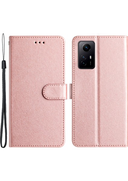 Xiaomi Redmi Için Not 12S 4g Manyetik Toka Cüzdan Telefon Kılıfı Ipek Doku Deri Deri Stand Kapak Çizgisi Altın (Yurt Dışından)
