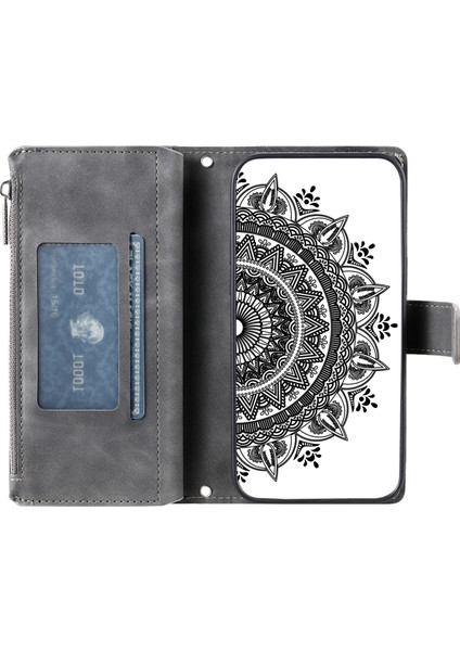 Xiaomi Redmi Için Note 12 5g (Çin)/(Global)/(Hindistan)/poco X5 5g Mandala Çiçek Teleges Telefon Cüzdan Kılıfı Pu Deri Stand Kapak-Grey (Yurt Dışından)