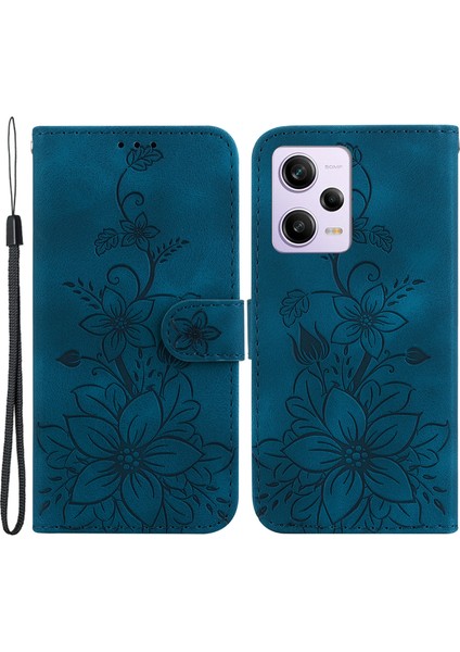 Xiaomi Redmi Için Note 12 Pro 5g/12 Pro Speed ​​5g/poco X5 Pro 5g Cüzdan Kılıfı Baskılı Zambak Çiçek Deri Stand Telefon Kapak-Dark Mavi (Yurt Dışından)