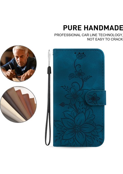 Xiaomi Redmi Için Note 12 Pro 5g/12 Pro Speed ​​5g/poco X5 Pro 5g Cüzdan Kılıfı Baskılı Zambak Çiçek Deri Stand Telefon Kapak-Dark Mavi (Yurt Dışından)