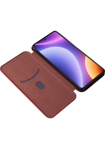 Xiaomi Için Redmi Note 12 Turbo/poco F5 5g Karbon Fiber Doku Deri Deri Kılıf Flip Stand Cep Telefonu Kapak Kahverengi (Yurt Dışından)