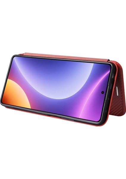 Xiaomi Için Redmi Note 12 Turbo/poco F5 5g Karbon Fiber Doku Deri Deri Kılıf Flip Stand Cep Telefonu Kapak Kahverengi (Yurt Dışından)