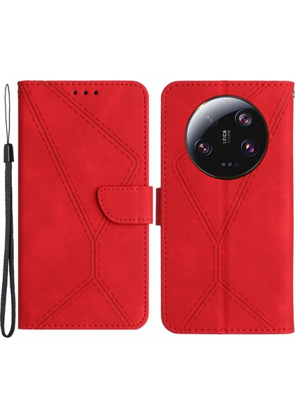 Xiaomi Için HT05 13 Ultra Baskılı Çizgi Cilt Touch Telefon Kılıf Cüzdan Stand Pu Deri Kapak-Kırmızı (Yurt Dışından)