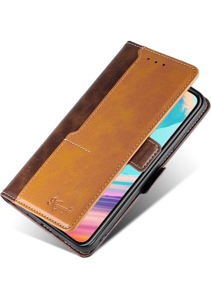 Xiaomi 13 Ultra Pu Deri Stand Kapağı Kontrast Renkli Flip Cüzdan Telefon Case-Sark Kahverengi+Altın (Yurt Dışından)