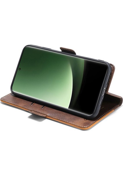 Xiaomi 13 Ultra Pu Deri Stand Kapağı Kontrast Renkli Flip Cüzdan Telefon Case-Sark Kahverengi+Altın (Yurt Dışından)