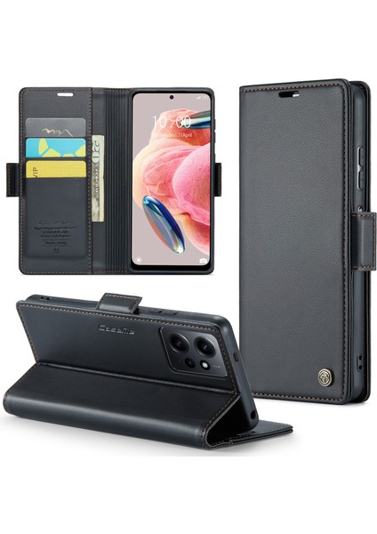 Xiaomi Redmi Için Deri Kılıf Not 12 4g Rfıd Stand Cüzdan Black ile Telefon Kapağı (Yurt Dışından)
