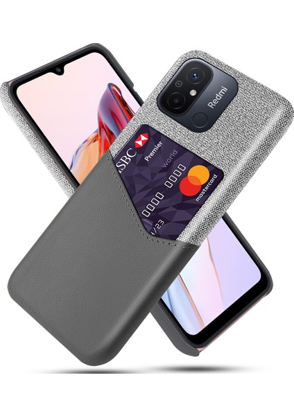 Xiaomi Redmi Için 12C 4g Pu Deri+Pc Koruyucu Arka Kabuk Kartı Yuvası Kumaş Doku Telefon Vaka-Grey (Yurt Dışından)