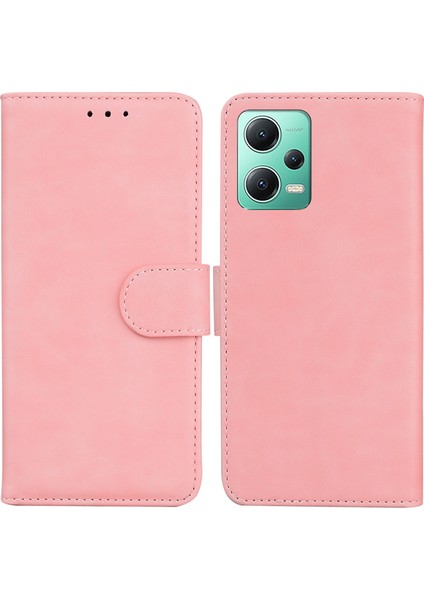 Xiaomi Için Redmi Note 12 5g (Global)/(Hindistan)/(Çin)/poco X5 5g Pu Deri Telefon Kılıfı Düz ​​renk Stand Cüzdan Kapak Pembe (Yurt Dışından)