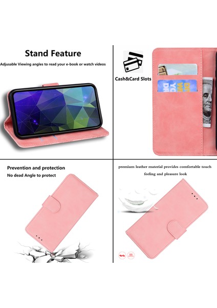 Xiaomi Için Redmi Note 12 5g (Global)/(Hindistan)/(Çin)/poco X5 5g Pu Deri Telefon Kılıfı Düz ​​renk Stand Cüzdan Kapak Pembe (Yurt Dışından)