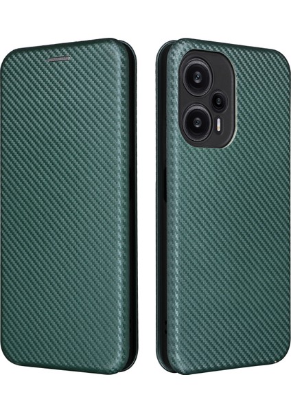 Xiaomi Için Redmi Note 12 Turbo/poco F5 5g Karbon Fiber Doku Deri Kılıf Flip Stand Cep Telefonu Kapak Yeşil (Yurt Dışından)