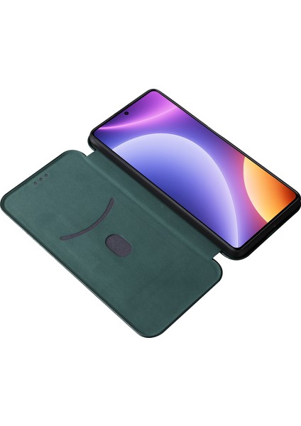 Xiaomi Için Redmi Note 12 Turbo/poco F5 5g Karbon Fiber Doku Deri Kılıf Flip Stand Cep Telefonu Kapak Yeşil (Yurt Dışından)