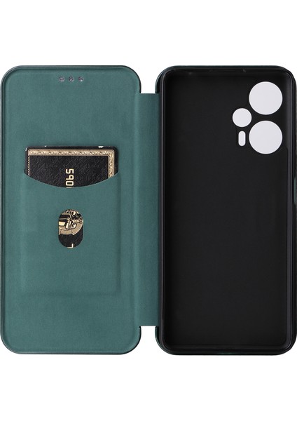 Xiaomi Için Redmi Note 12 Turbo/poco F5 5g Karbon Fiber Doku Deri Kılıf Flip Stand Cep Telefonu Kapak Yeşil (Yurt Dışından)