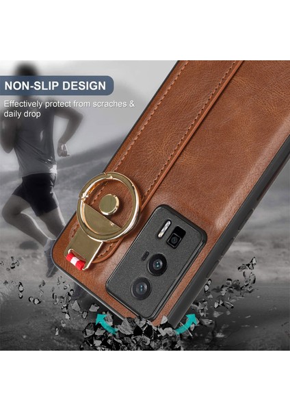 Bilek Bant Kickstand Telefon Kapağı Xiaomi Poco F5 Pro 5g/redmi K60 Pro 5G/K60 5g, Deri Kaplamalı Pc+Tpu Boyun Kayış-Kahverengi (Yurt Dışından) indirimleri