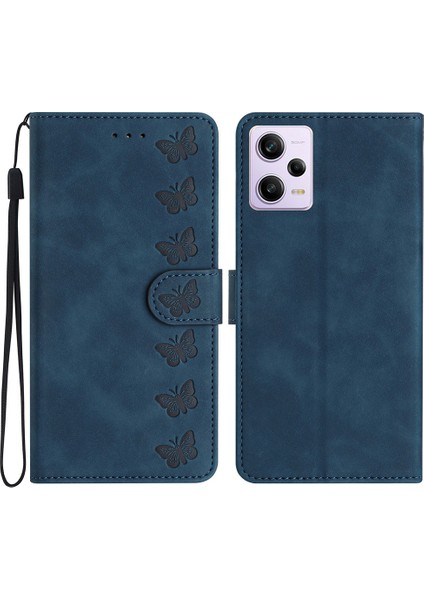 Xiaomi Redmi Için Note 12 Pro 5g/redmi Note 12 Pro Speed ​​5g/poco X5 Pro 5g Telefon Kılıfı Deri Cüzdan Stand Kapağı Baskılı Kelebek Desen Mavisi (Yurt Dışından)