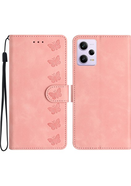 Xiaomi Redmi Için Note 12 Pro 5g/redmi Note 12 Pro Speed ​​5g/poco X5 Pro 5g Telefon Kılıfı Deri Cüzdan Stand Kapağı Baskılı Kelebek Desen-Pembe (Yurt Dışından)