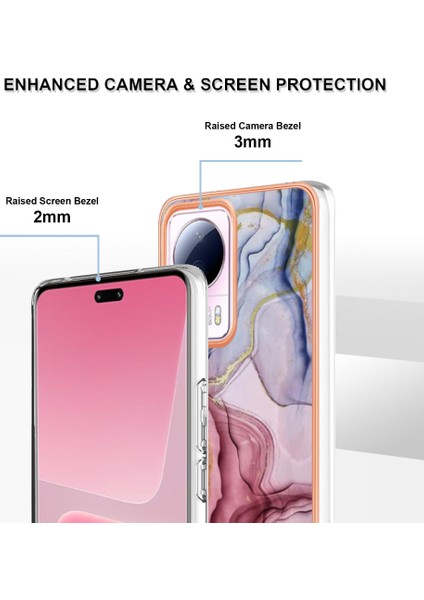 Xiaomi 13 Lite/civi 2 5g Telefon Tpu Kasası Imd Mermer Desen 2.0mm Elektrapkülleme Kapak-Rose Altın (Yurt Dışından) modelleri