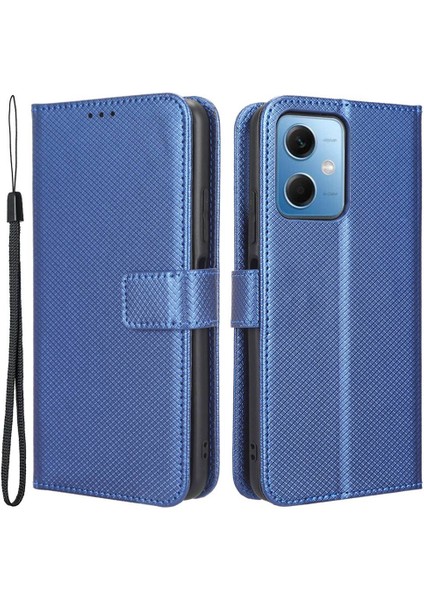 Xiaomi Redmi Için Cep Telefonu Kapağı Not 12 5g (Global)/(Hindistan)/(Çin)/poco X5 5g Cüzdan Görüntüleme Standı Manyetik Kapatma Elmas Doku Pu Deri Cep Telefonu Kılıf Mavisi (Yurt Dışından)