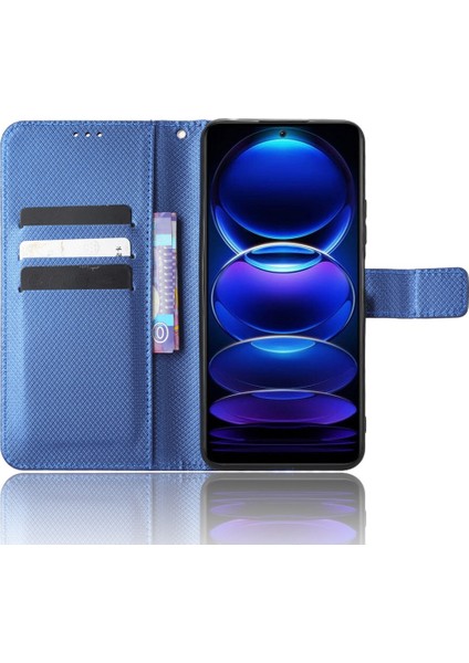 Xiaomi Redmi Için Cep Telefonu Kapağı Not 12 5g (Global)/(Hindistan)/(Çin)/poco X5 5g Cüzdan Görüntüleme Standı Manyetik Kapatma Elmas Doku Pu Deri Cep Telefonu Kılıf Mavisi (Yurt Dışından)
