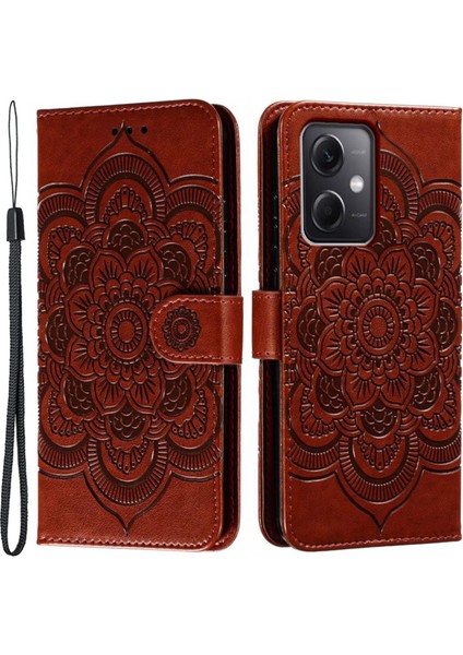 Xiaomi Için Poco X5 5g/redmi Note 12 5g (Çin)/(Global)/(Hindistan) Mandala Baskılı Kılıf Deri Cüzdan Stand Telefon Kapak-Kahverengi (Yurt Dışından)