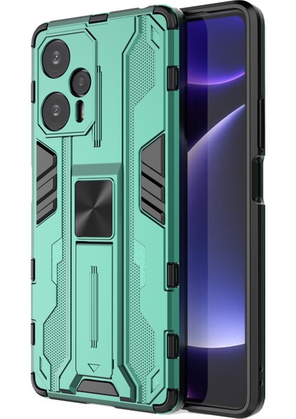 Xiaomi Redmi Için Note 12 Turbo/poco F5 5g Kickstand Anti-Drop Anti-Drop Telefon Kapağı Sabit Pc Yumuşak Tpu Kasa-Yeşil (Yurt Dışından)
