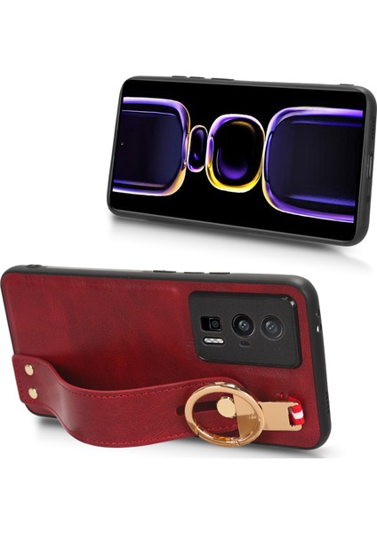 Bileklik Kickstand Telefon Kapağı Xiaomi Poco F5 Pro 5g/redmi K60 Pro 5G/K60 5g, Deri Kaplamalı Pc+Boyun Kayışı Kırmızılı Tpu Kılıf (Yurt Dışından)