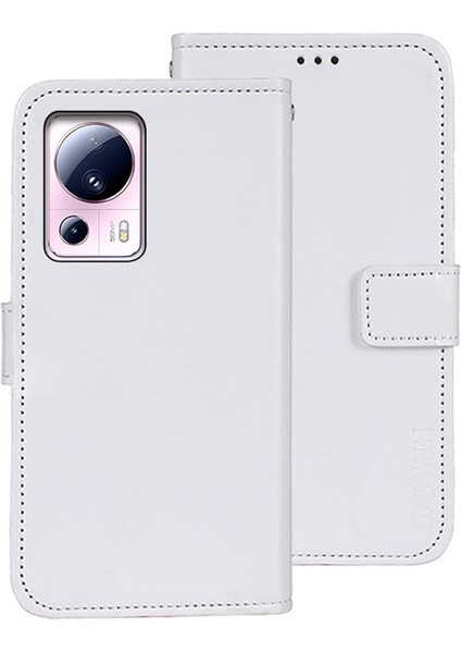 Xiaomi Için 13 Lite/civi 2 5g Fingerprint Anti-Fingerprint Telefon Kılıfı Pu Deri Çılgın At Doku Doku Cüzdan Flip Kapak-Beyaz (Yurt Dışından)