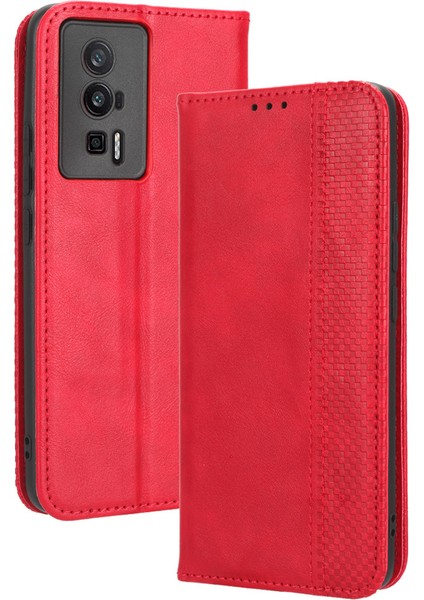 Xiaomi Poco F5 Pro 5g/redmi K60 Pro 5G/K60 5G/K60 Şampiyon Edition Retro Doku Standı Pu Deri Telefon Cüzdanı Kapak-Kırmızı (Yurt Dışından)