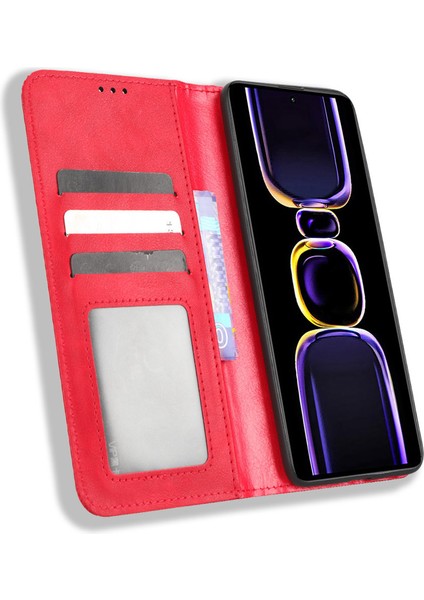 Xiaomi Poco F5 Pro 5g/redmi K60 Pro 5G/K60 5G/K60 Şampiyon Edition Retro Doku Standı Pu Deri Telefon Cüzdanı Kapak-Kırmızı (Yurt Dışından) modelleri
