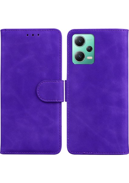 Xiaomi Için Redmi Note 12 5g (Global)/(Hindistan)/(Çin)/poco X5 5g Pu Deri Telefon Kılıfı Düz ​​renk Stand Cüzdan Kapak-Moral (Yurt Dışından)