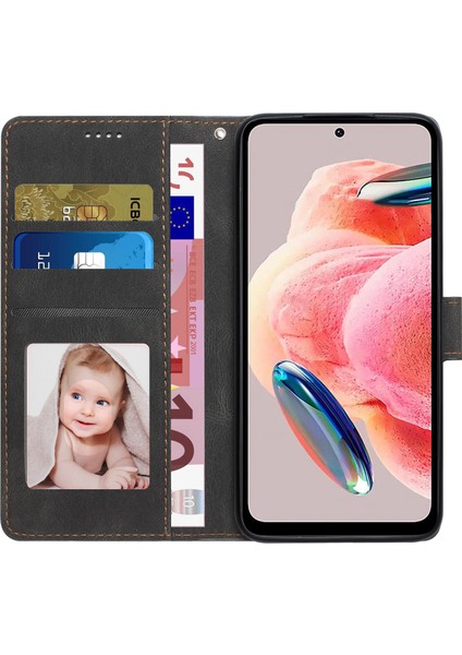 Xiaomi Redmi Için Not 12 4g Pu Deri Folyo Flip Kapak Manyetik Kapatma Cüzdan Stand Telefon Kılıfı Black (Yurt Dışından)
