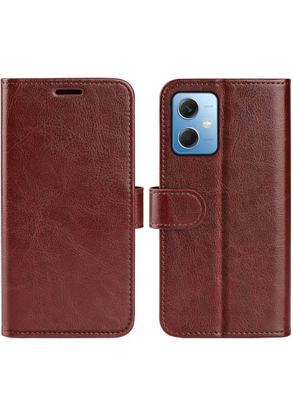 Xiaomi Redmi Için Note 12 5g (Global)/(Hindistan)/(Çin)/poco X5 5g Çizelge Anti-Çizelge Çılgın At Doku Ders Stand Pu Deri Kaplamalı Tpu Telefon Cüzdan Kapak Kahverengi (Yurt Dışından)