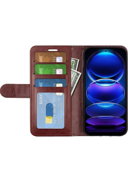 Xiaomi Redmi Için Note 12 5g (Global)/(Hindistan)/(Çin)/poco X5 5g Çizelge Anti-Çizelge Çılgın At Doku Ders Stand Pu Deri Kaplamalı Tpu Telefon Cüzdan Kapak Kahverengi (Yurt Dışından)