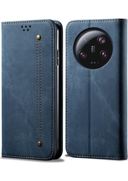Xiaomi Için 13 Ultra Cüzdan Stand Pu Deri Kılıf Kot Ceza Doku Cep Telefonu Kapak Mavisi (Yurt Dışından)