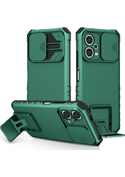 Xiaomi Redmi Için Note 12 5g (Hindistan)/poco X5 5g Pc+Tpu Kickstand Telefon Kılıfı Slayt Kameralı Kapak Blackish Green (Yurt Dışından)