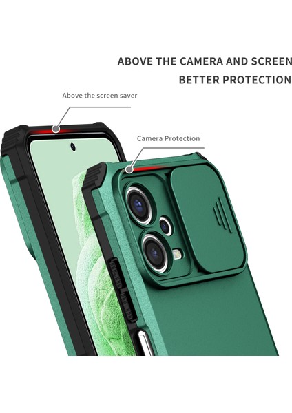 Xiaomi Redmi Için Note 12 5g (Hindistan)/poco X5 5g Pc+Tpu Kickstand Telefon Kılıfı Slayt Kameralı Kapak Blackish Green (Yurt Dışından)