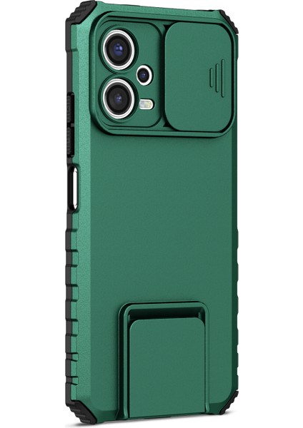 Xiaomi Redmi Için Note 12 5g (Hindistan)/poco X5 5g Pc+Tpu Kickstand Telefon Kılıfı Slayt Kameralı Kapak Blackish Green (Yurt Dışından)
