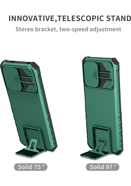 Xiaomi Redmi Için Note 12 5g (Hindistan)/poco X5 5g Pc+Tpu Kickstand Telefon Kılıfı Slayt Kameralı Kapak Blackish Green (Yurt Dışından)