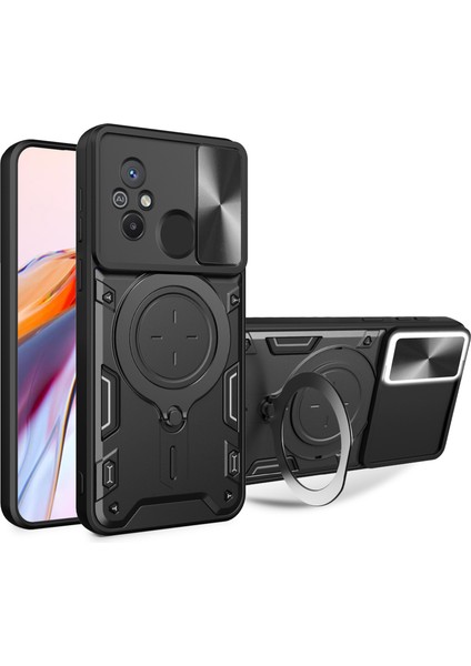 Xiaomi Redmi Için 12C 4G/11A 4g Slayt Kamera Kapağı Pc+Tpu Kapak Ring Kickstand Anti-Drop Telefon Kılıfı Black (Yurt Dışından)