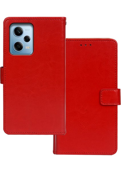 Xiaomi Redmi Için Note 12 Pro 5g/note 12 Pro Speed ​​5g/poco X5 Pro 5g Tam Koruma Çılgın At Dokusu Telefon Kılıfı Stand Pu Deri Deri Kapak-Kırmızı (Yurt Dışından)