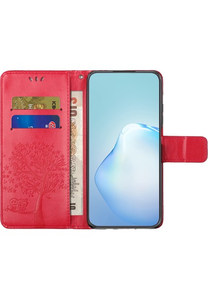 Xiaomi Için Redmi Not 12 4g Baykuş Ağacı Baskılı Desen Telefon Cüzdan Kılıfı Pu Deri Stand Telefon Kapak-Kırmızı (Yurt Dışından)